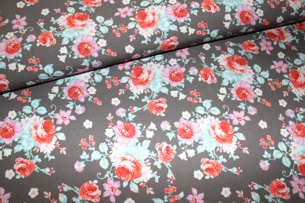 Baumwolle Emilie  Rosen dunkles taupe  (10 cm)